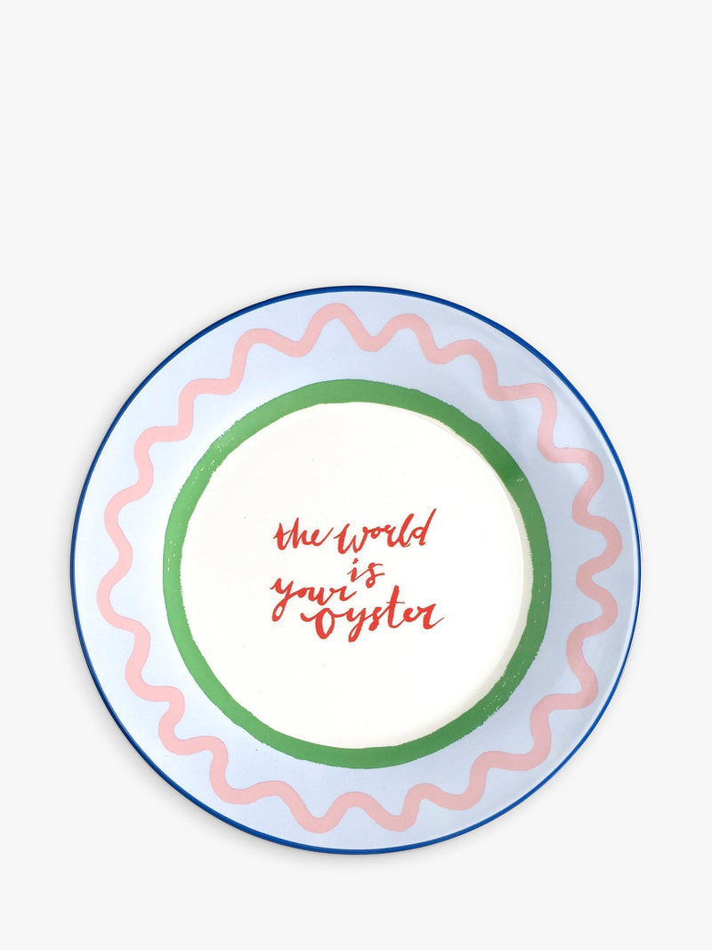 Eleanor Bowmer stoneware side plate with World Is Your Oyster design 19cm - British product