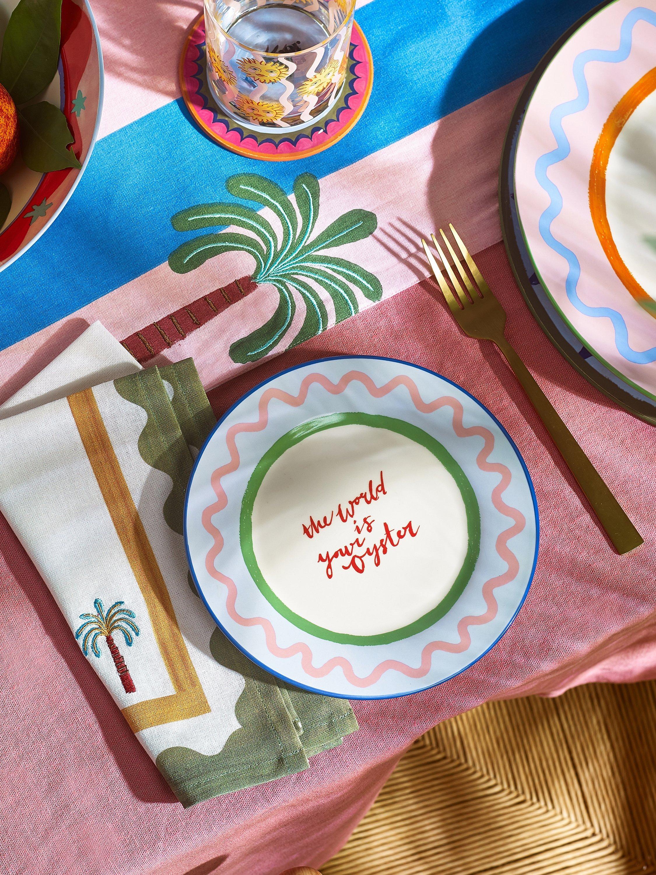 Eleanor Bowmer stoneware side plate with World Is Your Oyster design 19cm - British product