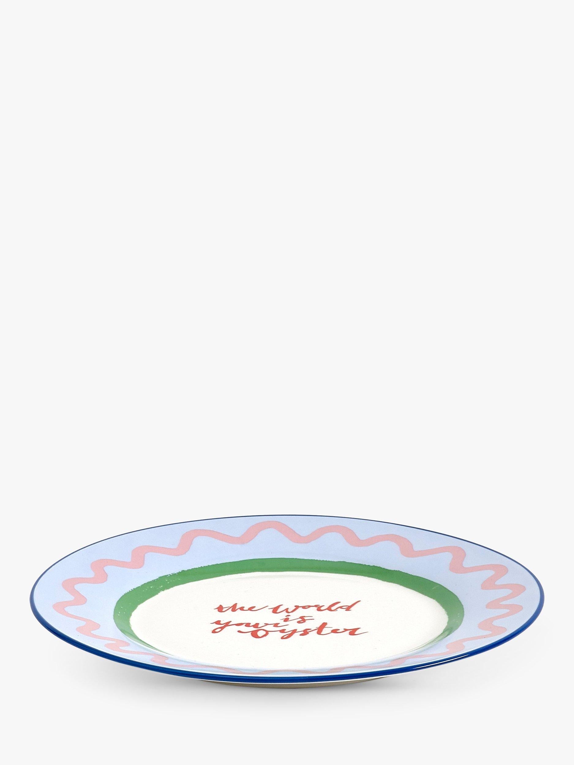 Eleanor Bowmer stoneware side plate with World Is Your Oyster design 19cm - British product