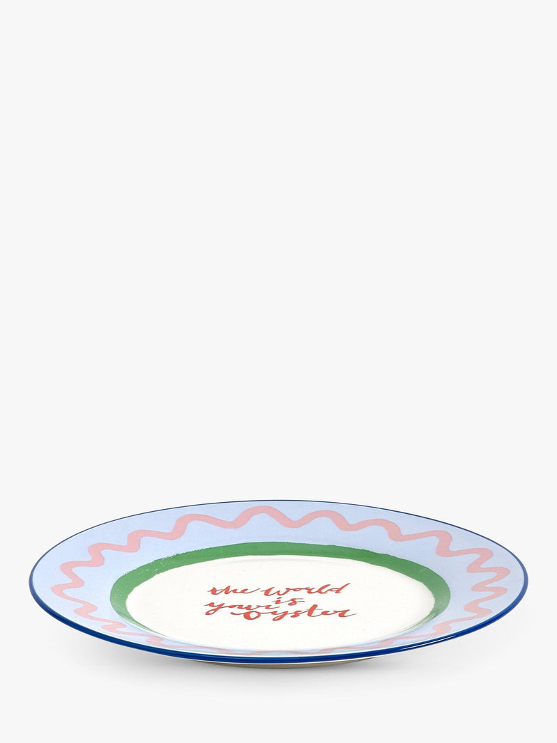 Eleanor Bowmer stoneware side plate with World Is Your Oyster design 19cm - British product