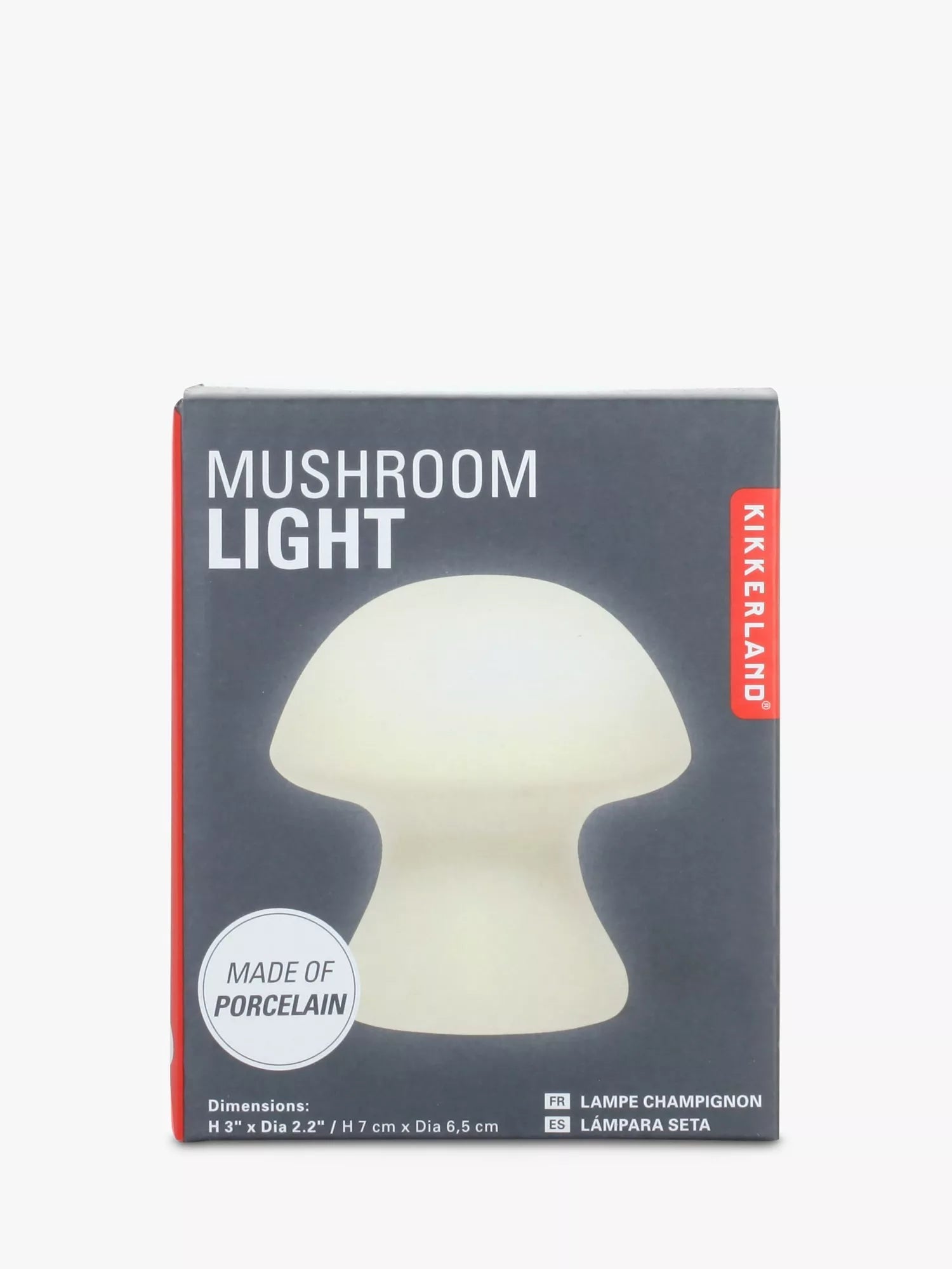 Kikkerland small cordless mushroom-shaped porcelain table light in white, UK version