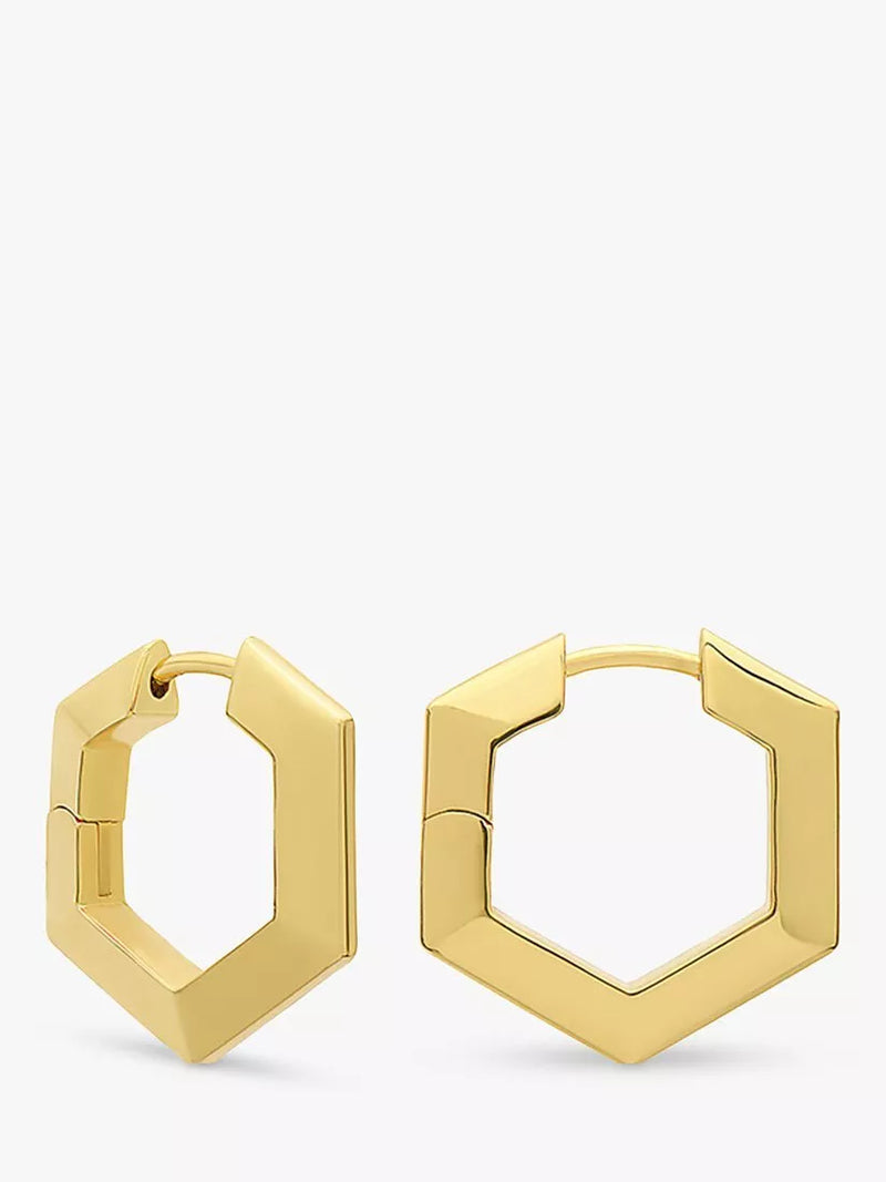 Rachel Jackson London mini bevelled hexagon hoop earrings 12mm (British brand)