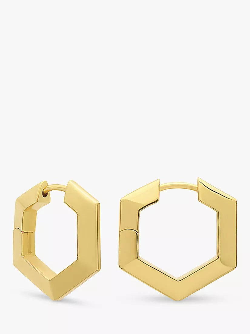 Rachel Jackson London mini bevelled hexagon hoop earrings 12mm (British brand)