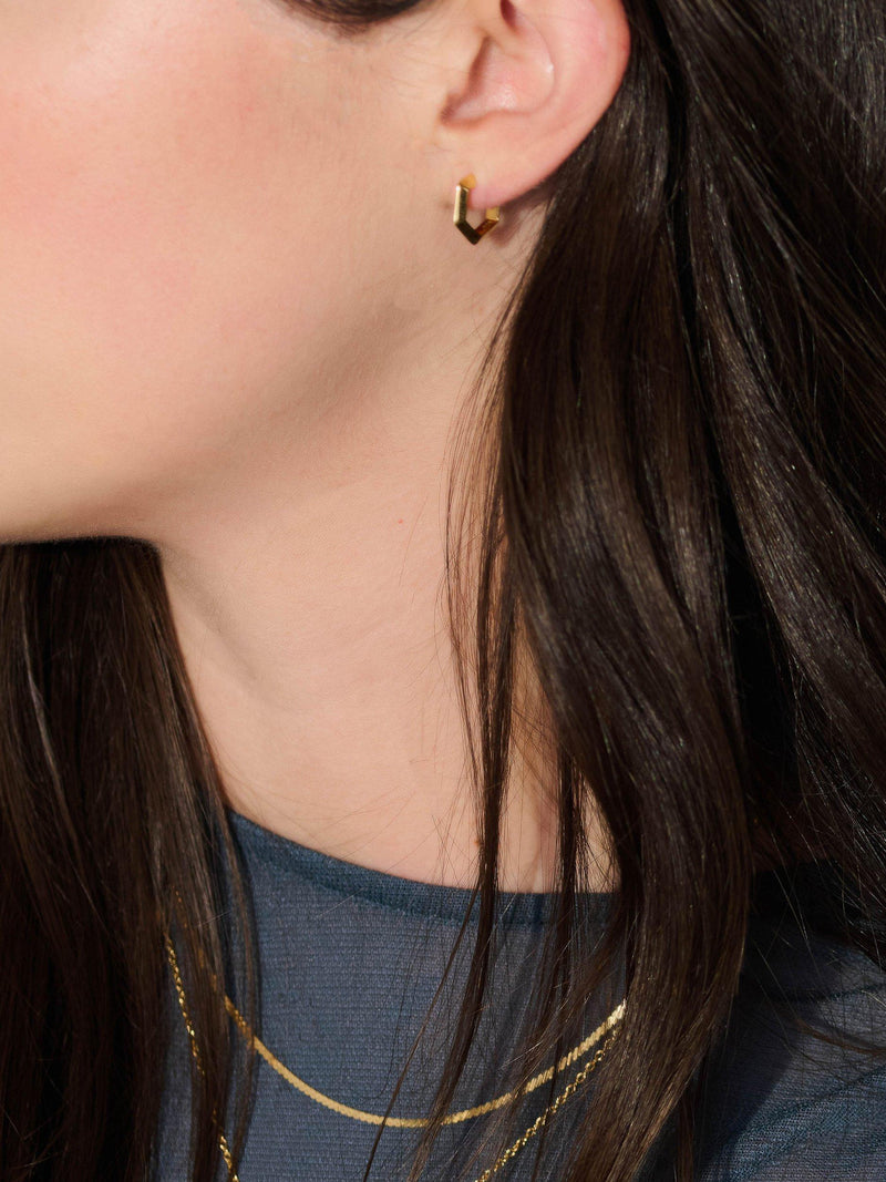 Rachel Jackson London mini bevelled hexagon hoop earrings 12mm (British brand)