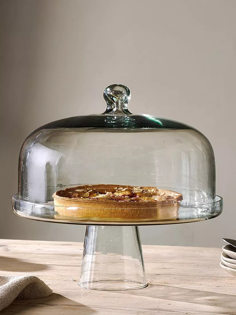 nkuku recycled glass dome cake stand 30cm, imported from the UK