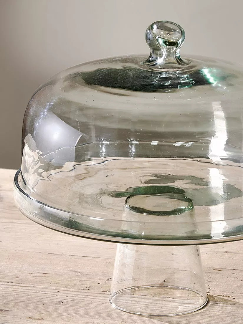 nkuku recycled glass dome cake stand 30cm, imported from the UK