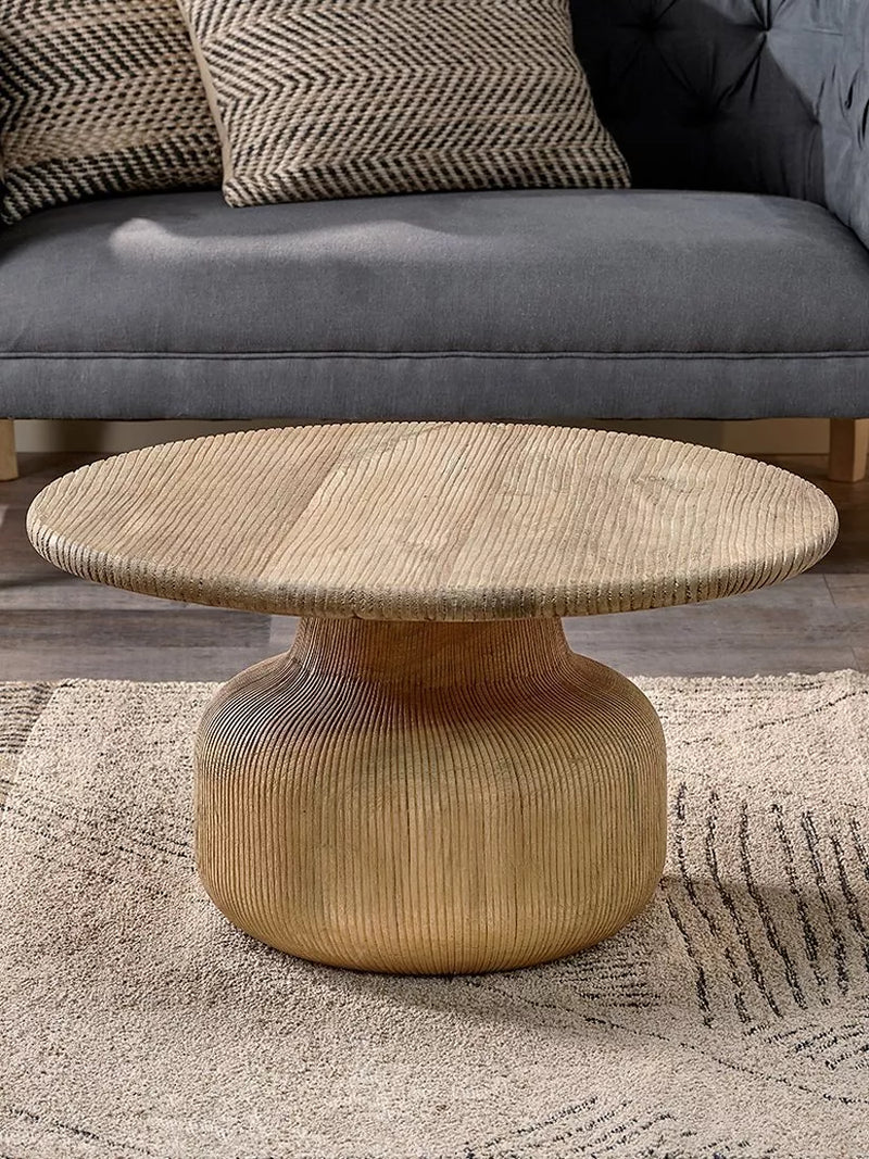 nkuku Vivan grooved wood coffee table 77cm (British brand)