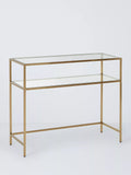 John Lewis Langham glass console table brass 90cm wide, UK version