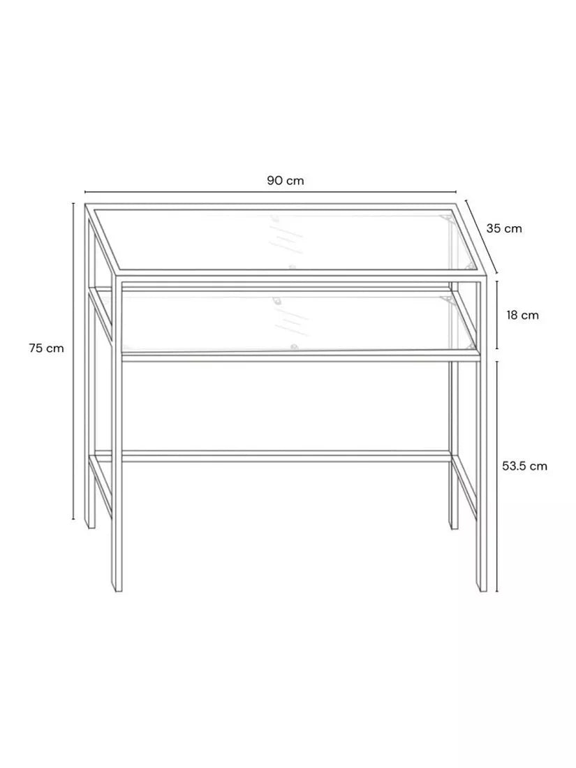 John Lewis Langham glass console table brass 90cm wide, UK version