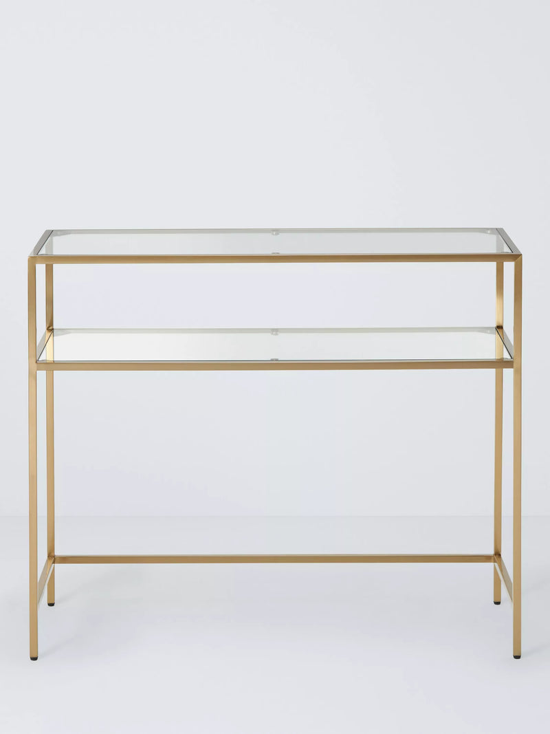 John Lewis Langham glass console table brass 90cm wide, UK version