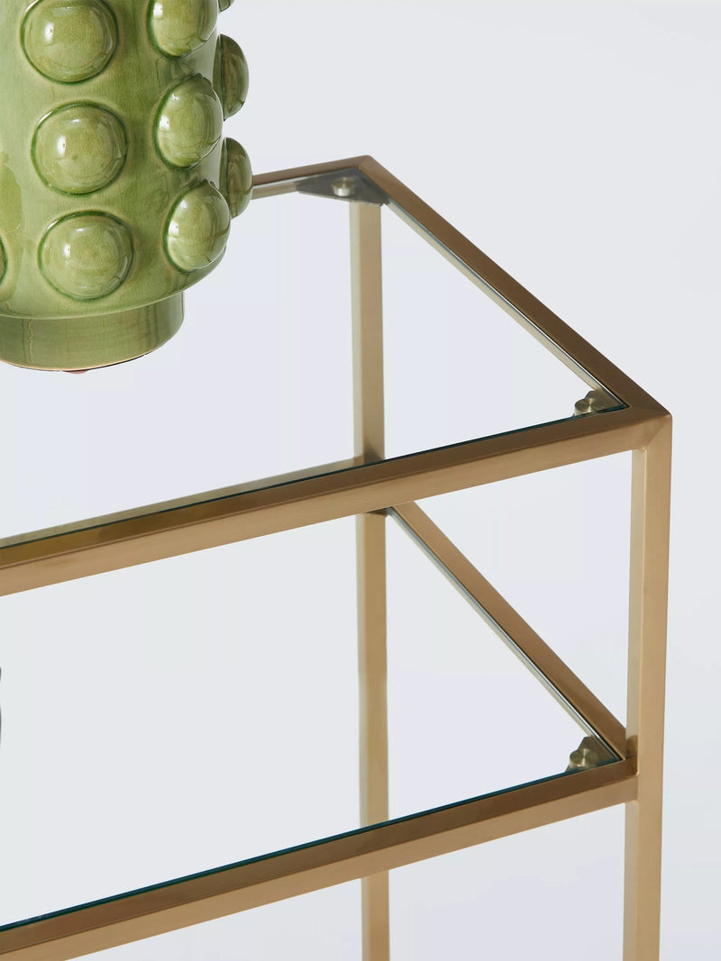 John Lewis Langham glass console table brass 90cm wide, UK version