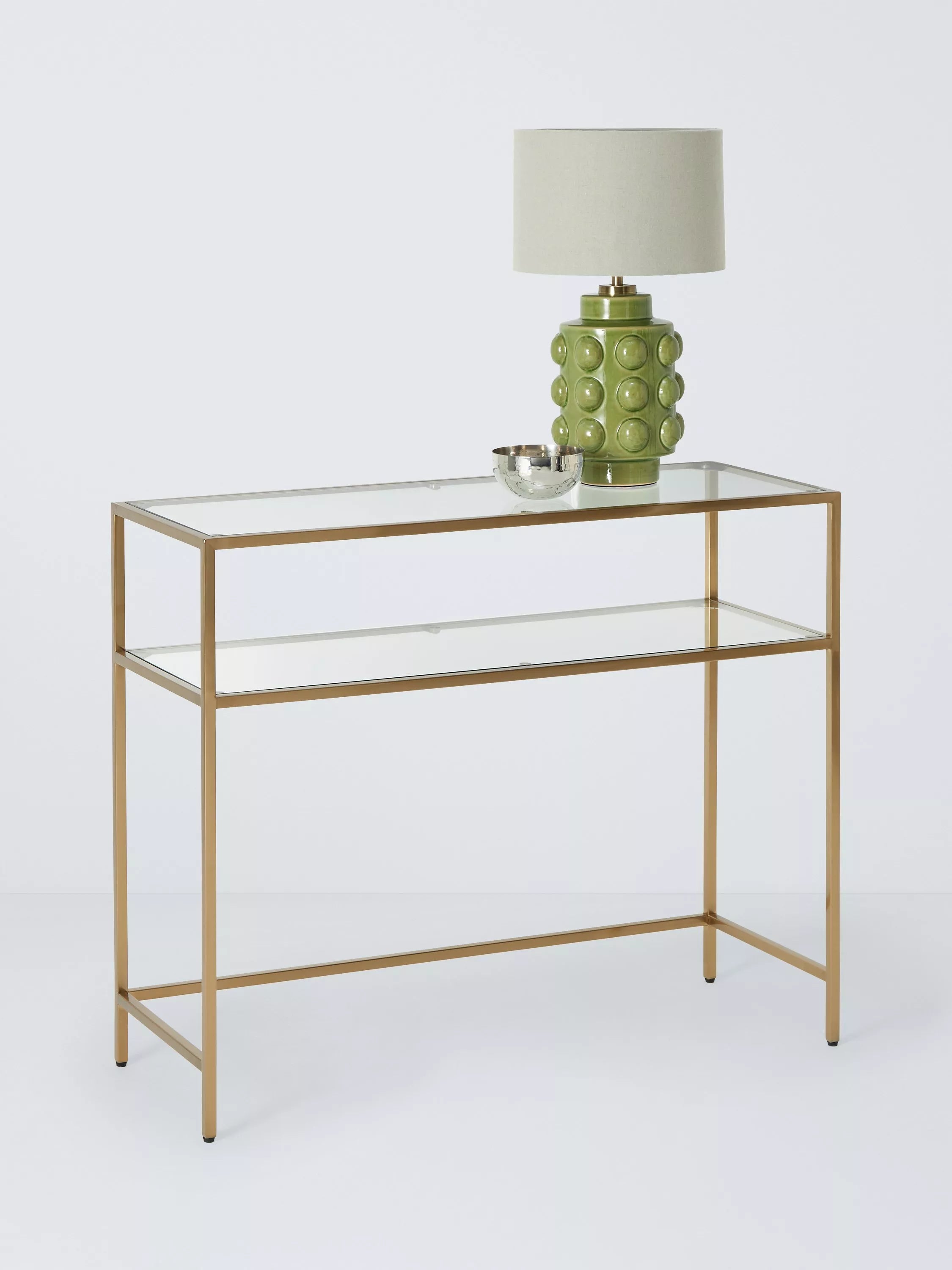 John Lewis Langham glass console table brass 90cm wide, UK version