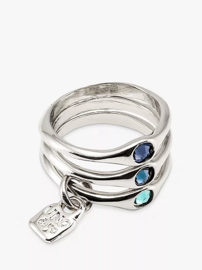 John Lewis UNOde50 Happy Swarovski Crystal Stacking Ring Set, Silver- Buy online at McGrocer