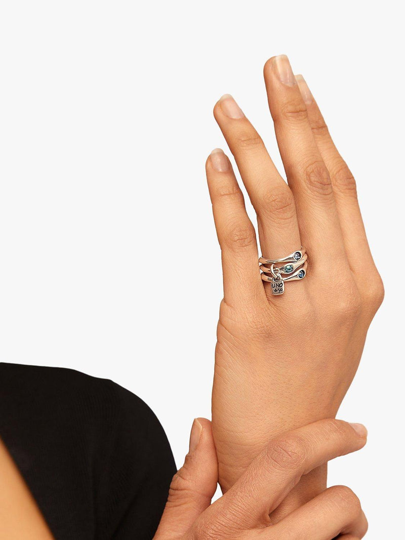 UNOde50 Happy Swarovski Crystal Stacking Ring Set Silver, imported from the UK