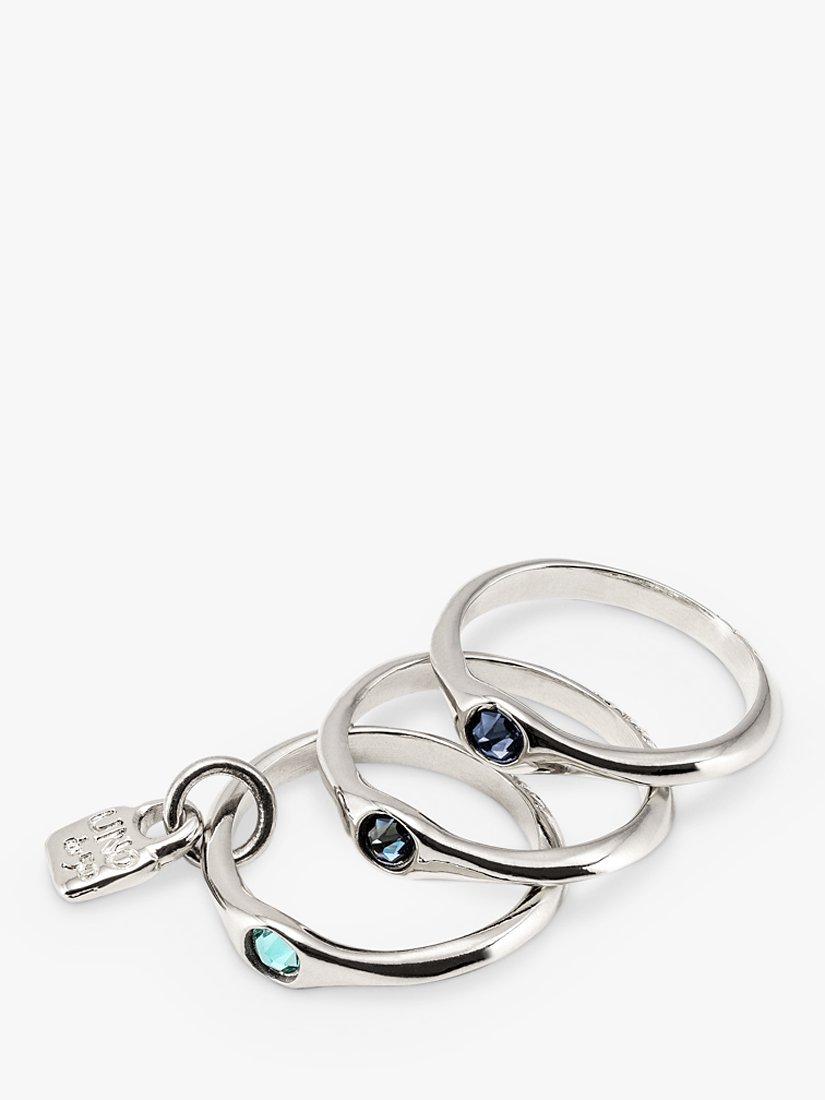 UNOde50 Happy Swarovski Crystal Stacking Ring Set Silver, imported from the UK