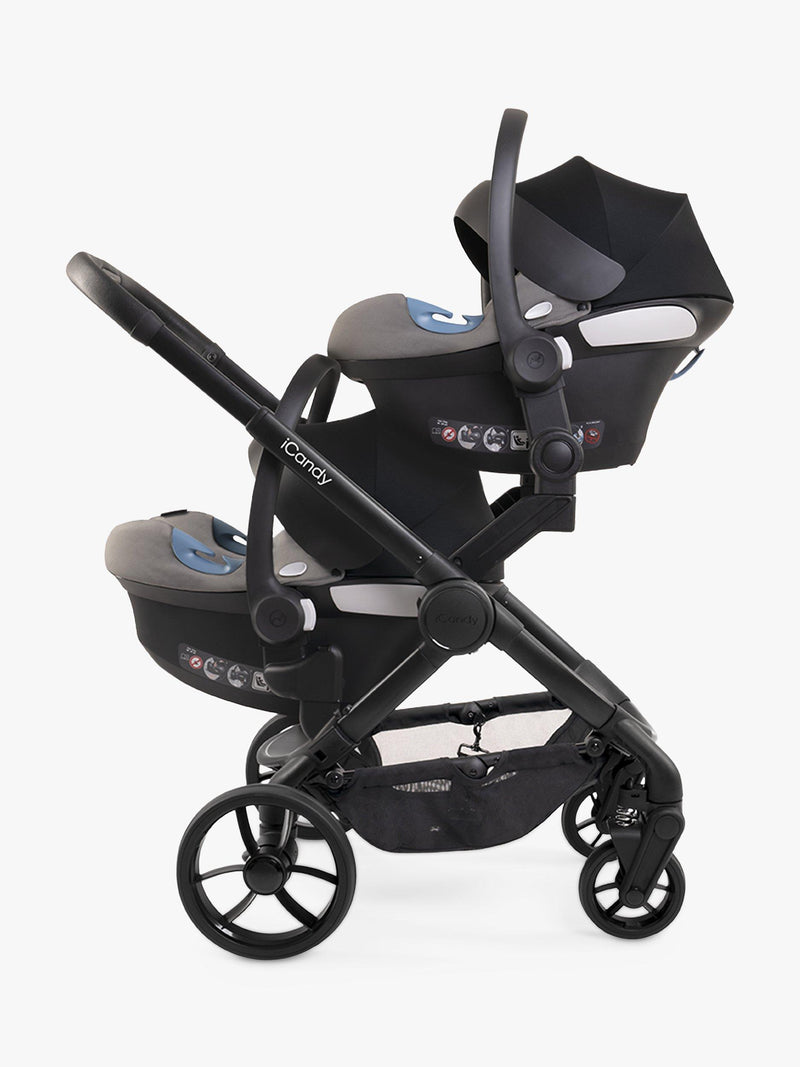 iCandy twin pushchair and carrycot system for two children, UK version