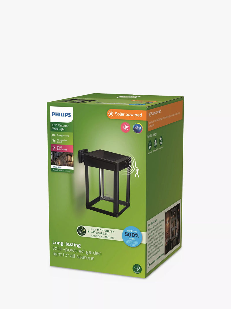 Philips Camill solar powered outdoor wall light black (British brand)