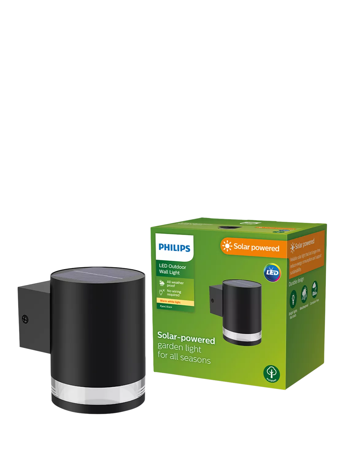 Philips Fyce black solar outdoor wall spotlight - British product