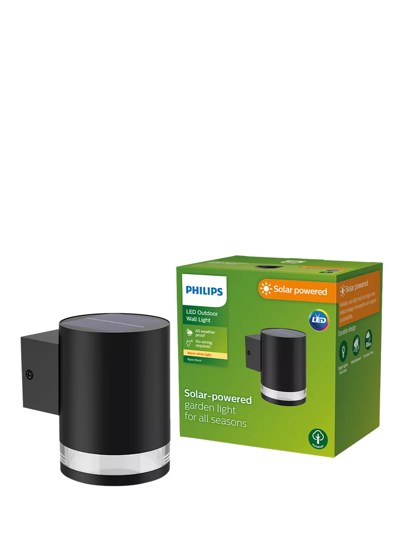 Philips Fyce black solar outdoor wall spotlight - British product