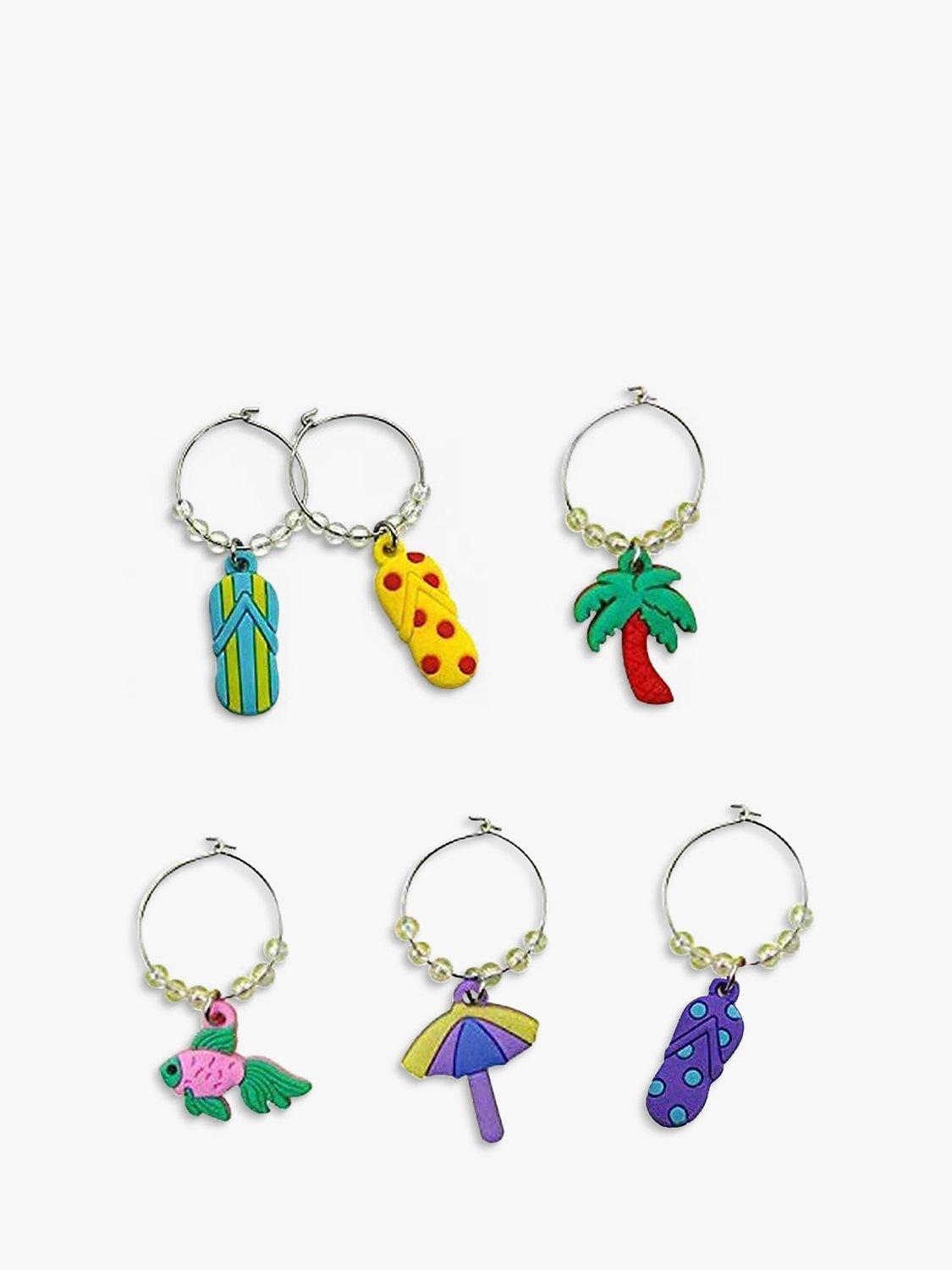 Beach Party Wine Charms Set of 6 Assorted with Metal Rings