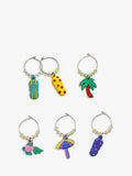 Beach Party Wine Charms Set of 6 Assorted with Metal Rings