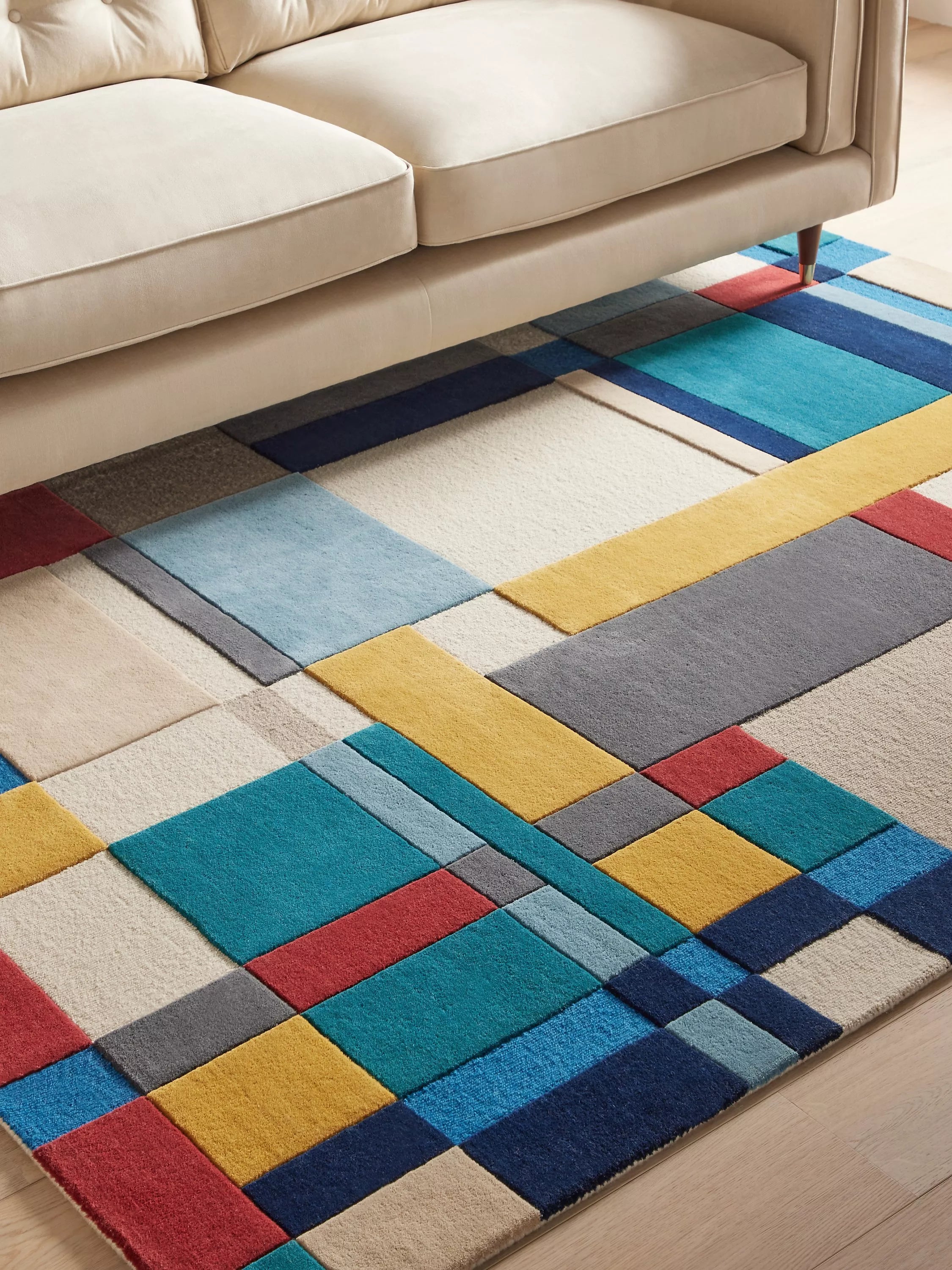 John Lewis hand tufted wool rug blue multi, UK version
