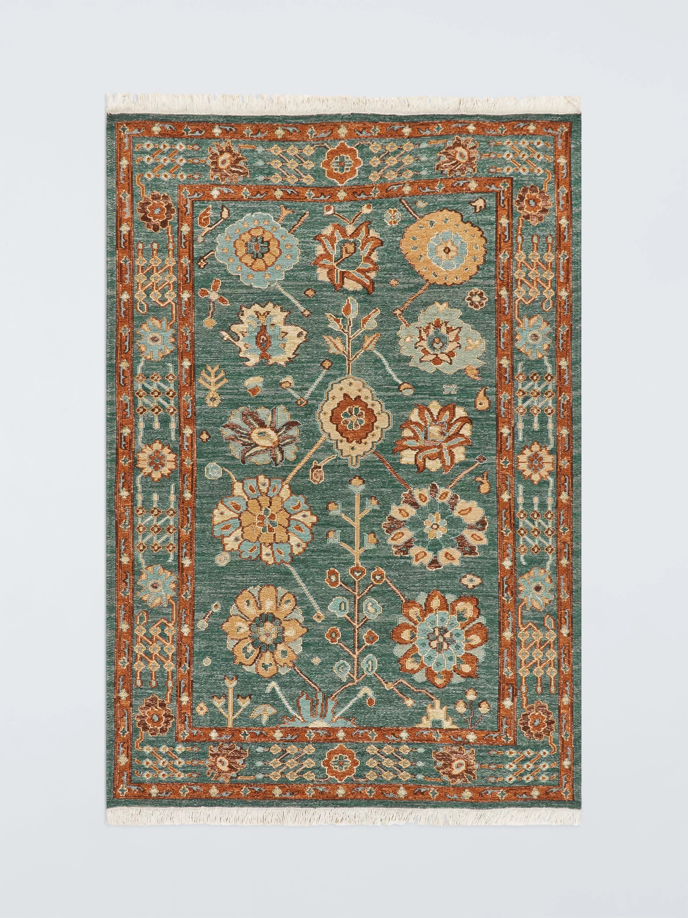 John Lewis Sumak Suzani Hand Knotted Floral Wool Rich Rug, Peacock/Multi, L180 x W120cm