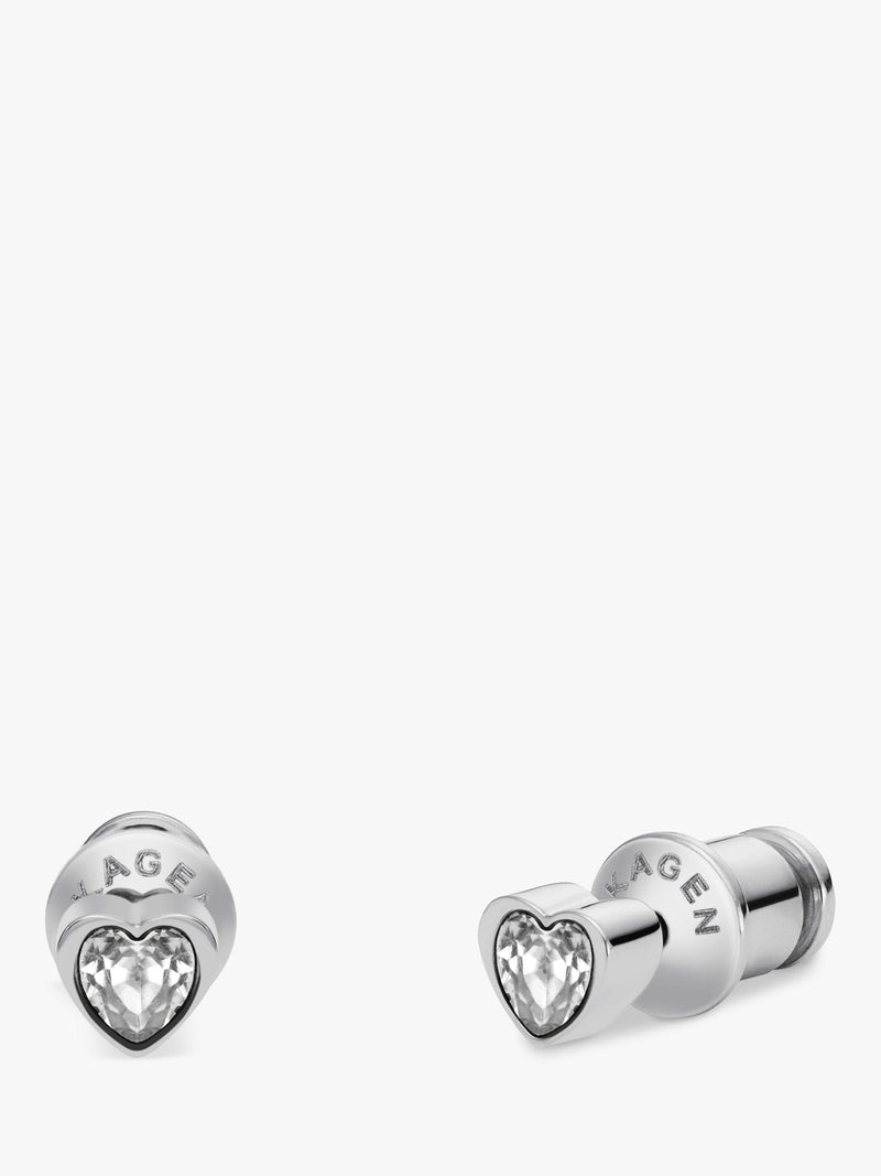 Skagen heart pendant necklace and stud earrings silver set, UK version