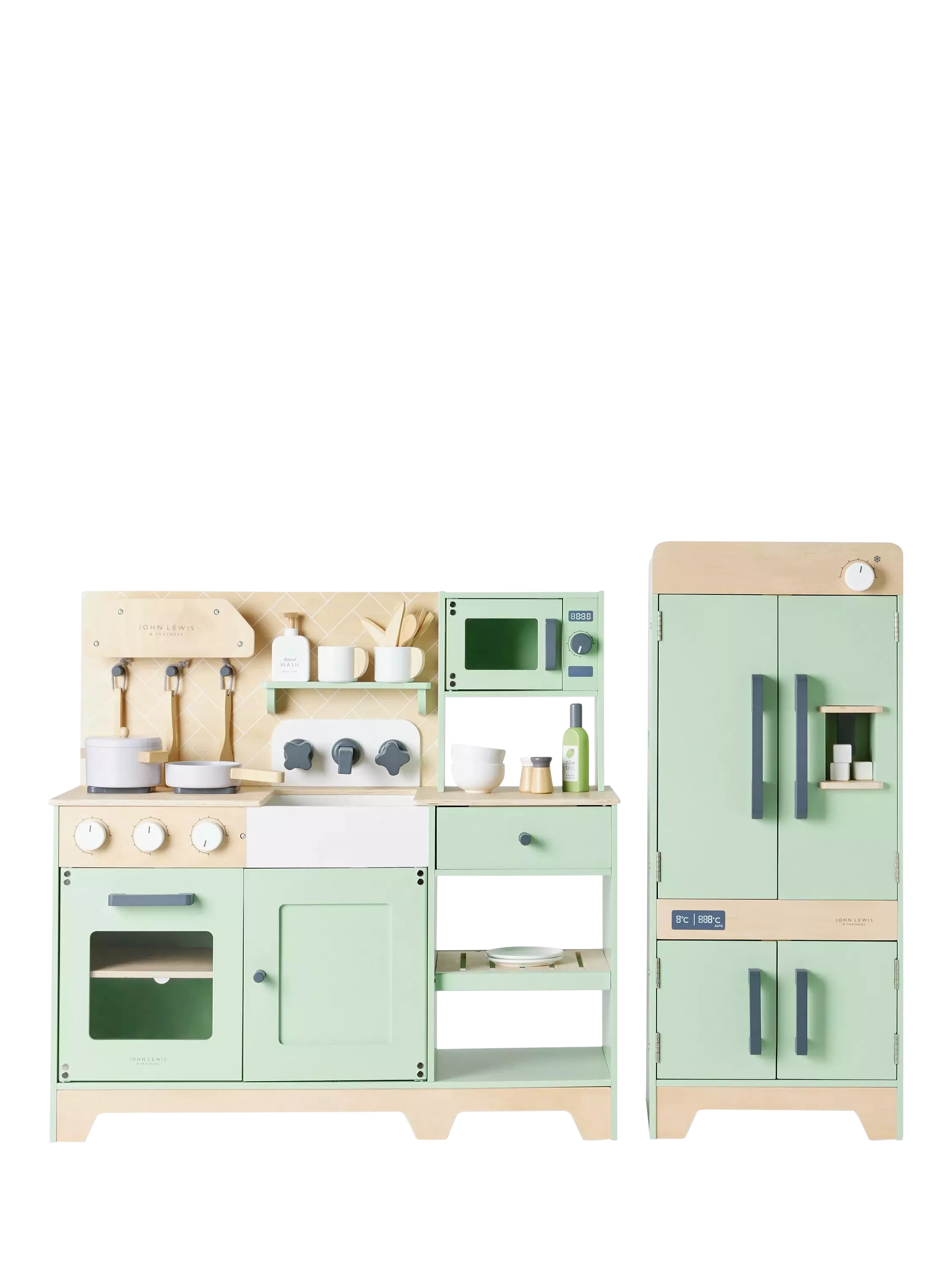 John Lewis deluxe wood toy kitchen with fridge freezer, UK version
