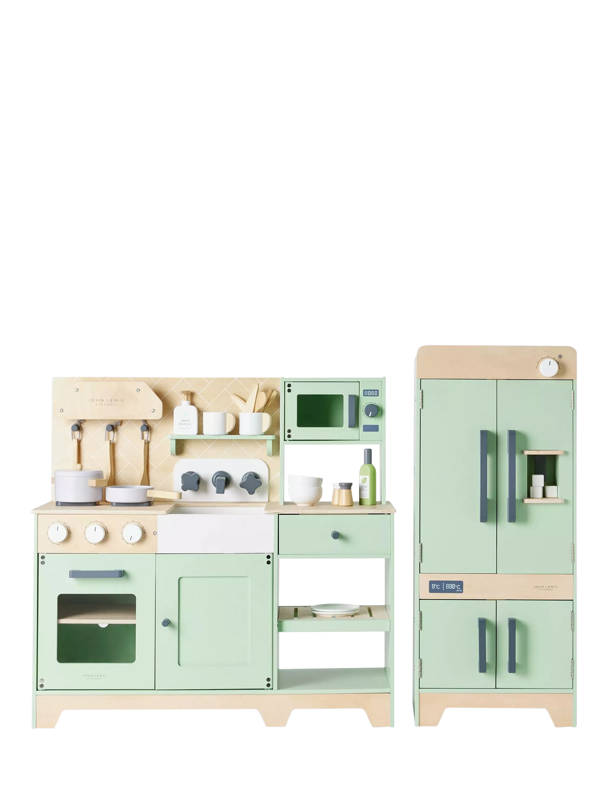 John Lewis deluxe wood toy kitchen with fridge freezer, UK version