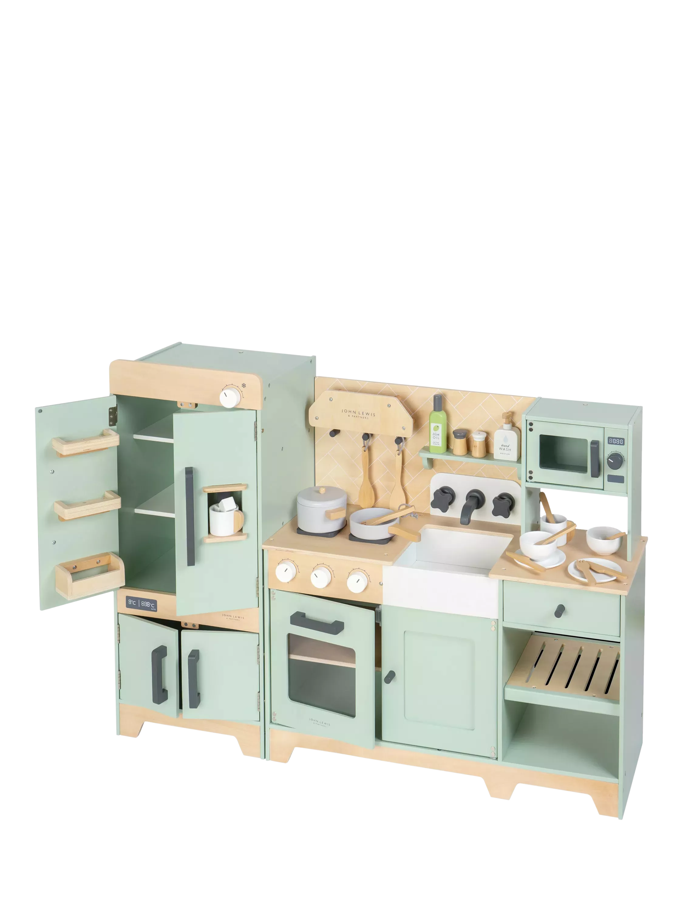 John Lewis deluxe wood toy kitchen with fridge freezer, UK version