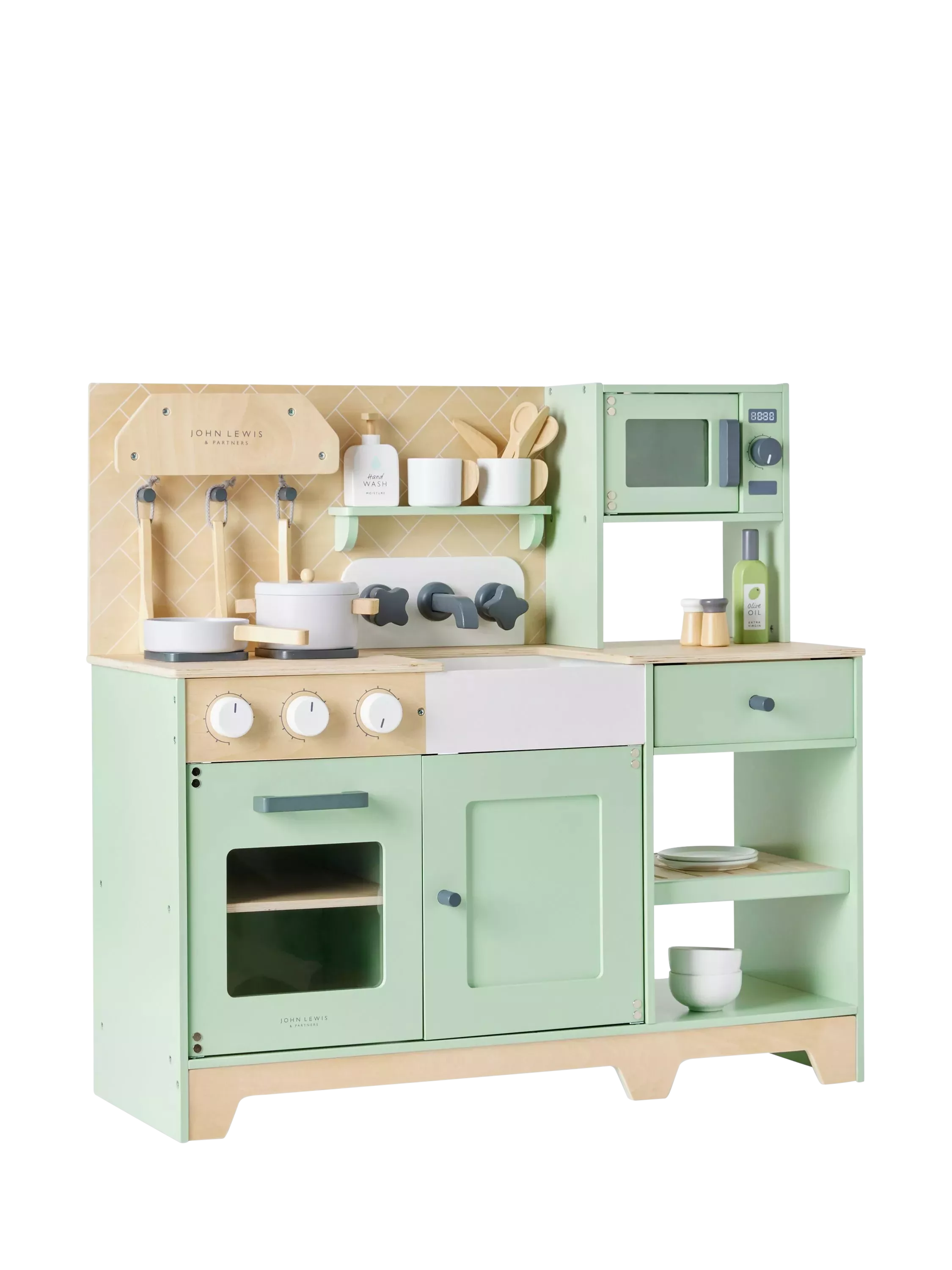 John Lewis deluxe wood toy kitchen with fridge freezer, UK version