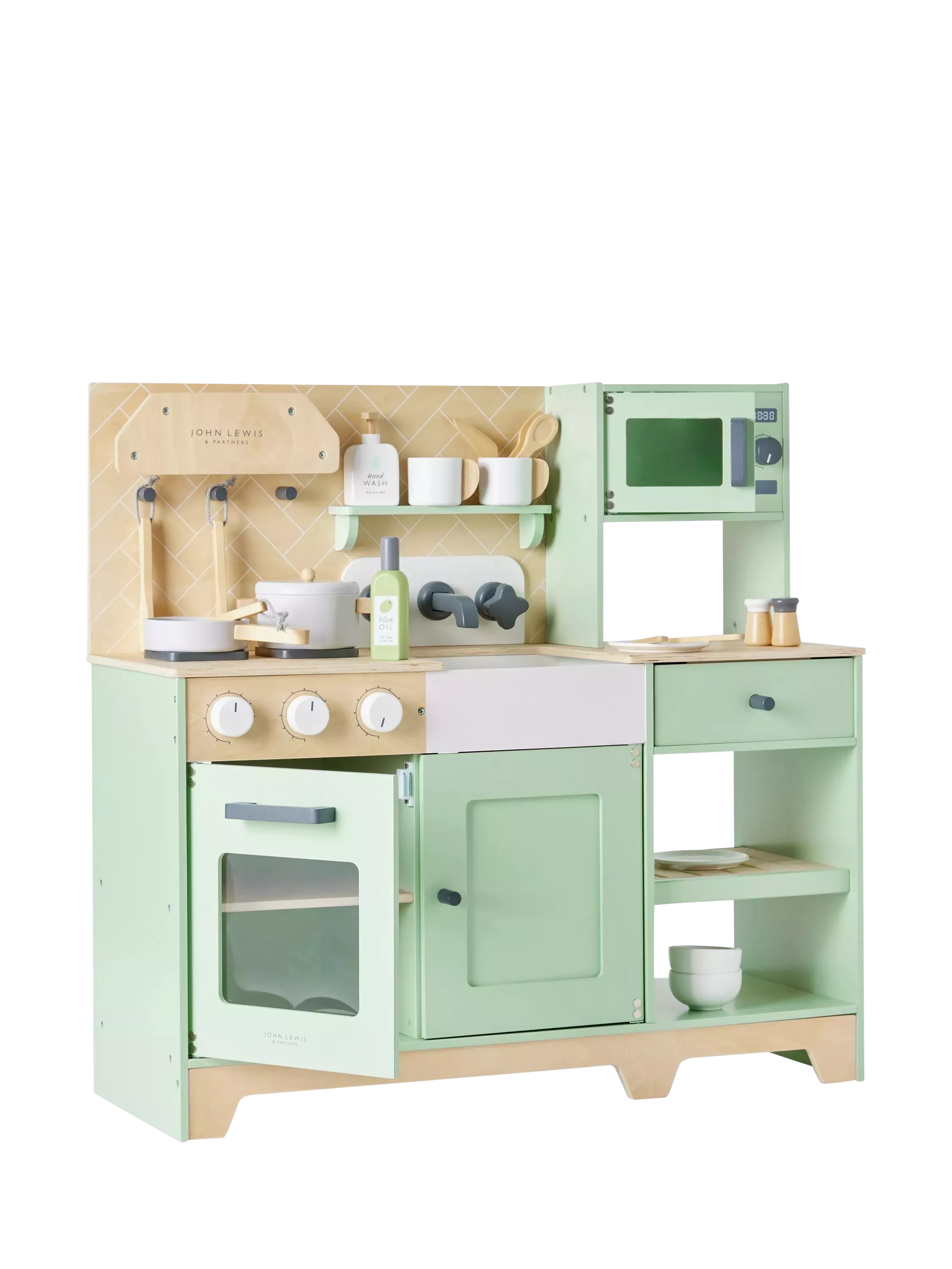 John Lewis deluxe wood toy kitchen with fridge freezer, UK version