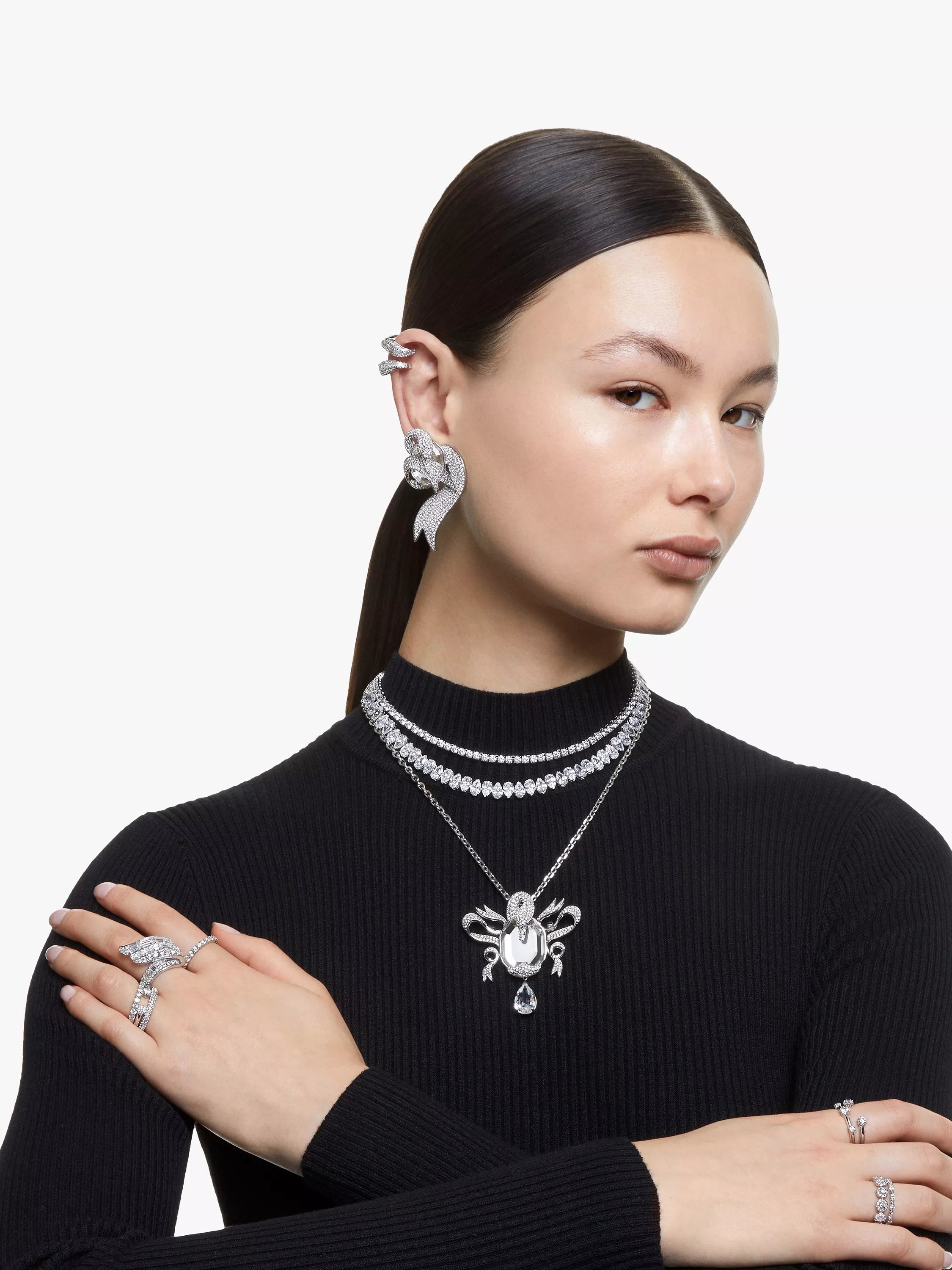 Swarovski silver tennis necklace with cubic zirconia 50cm - British product