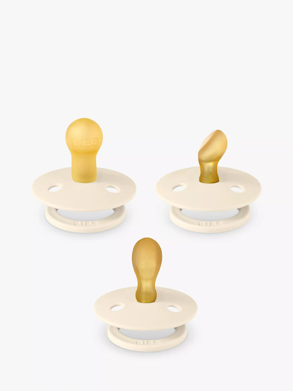 Baby Soothers with Round, Symmetrical, and Anatomical Teats, Size 1, 3-Pack in Ivory