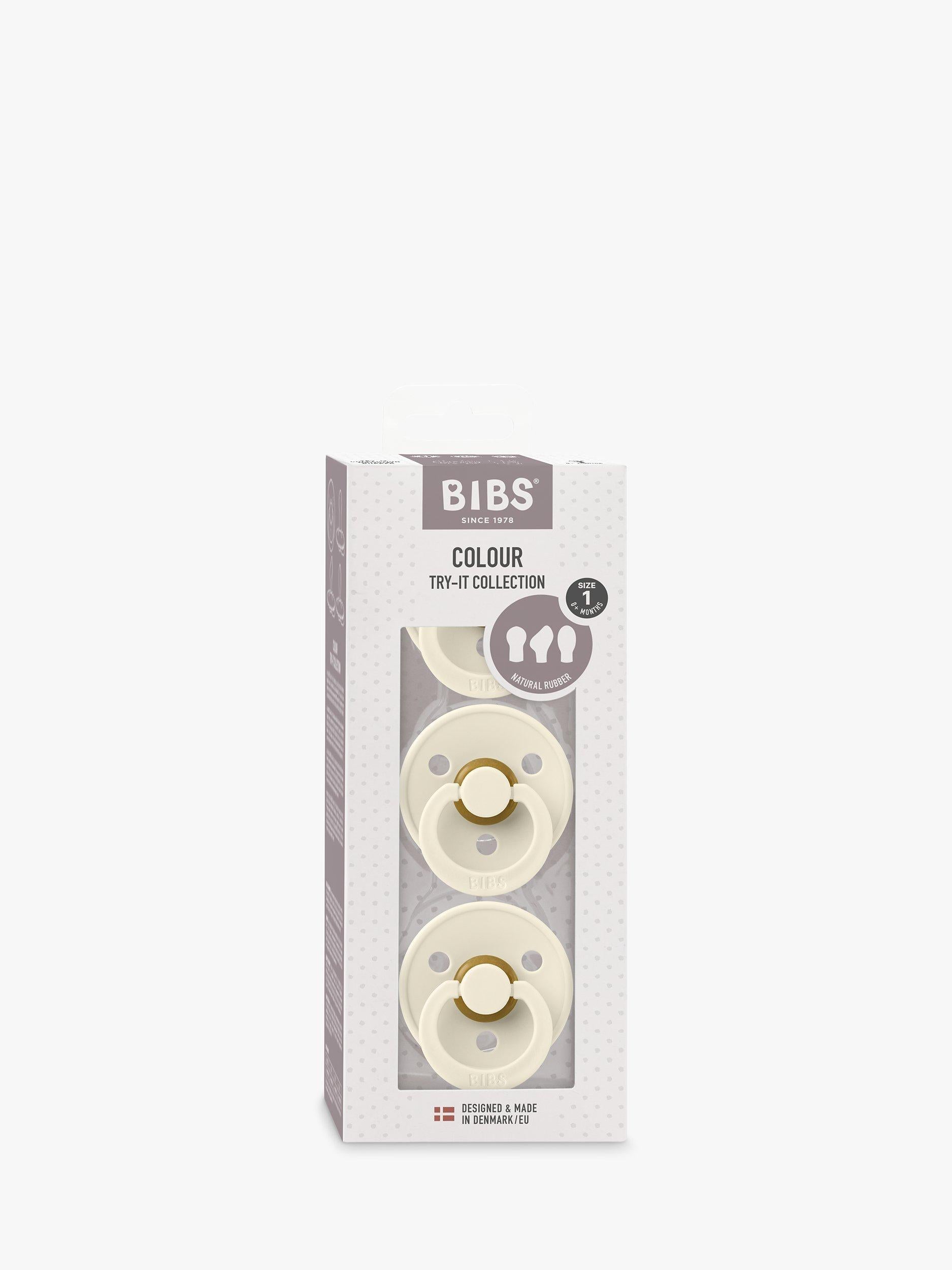 BIBS Colour Try-It Collection Baby Soothers Size 1 Pack of 3 Ivory - British product