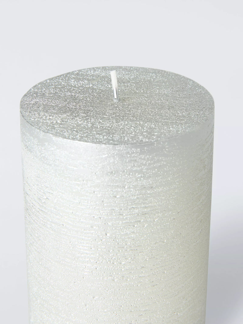 John Lewis rustic pillar candle H10.5 cm silver, imported from the UK