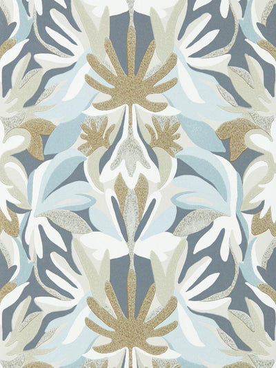 Modern Damask Wallpaper with Botanical Patterns and Metallic Gold Accents