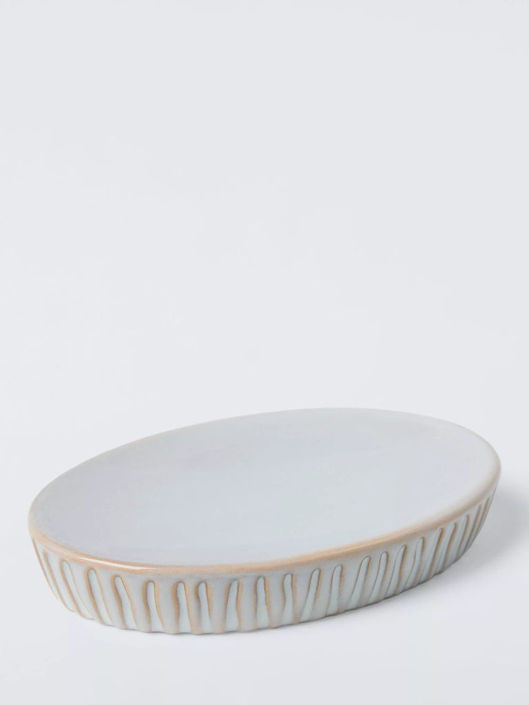 John Lewis Reactive Glaze Ribbed Soap Dish, Grey