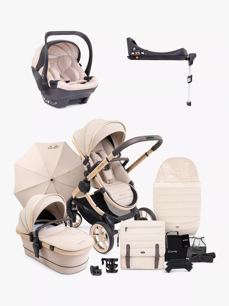 iCandy Peach 7 Pushchair, Carrycot & Accessories with Cocoon Car Seat and Base Travel Bundle