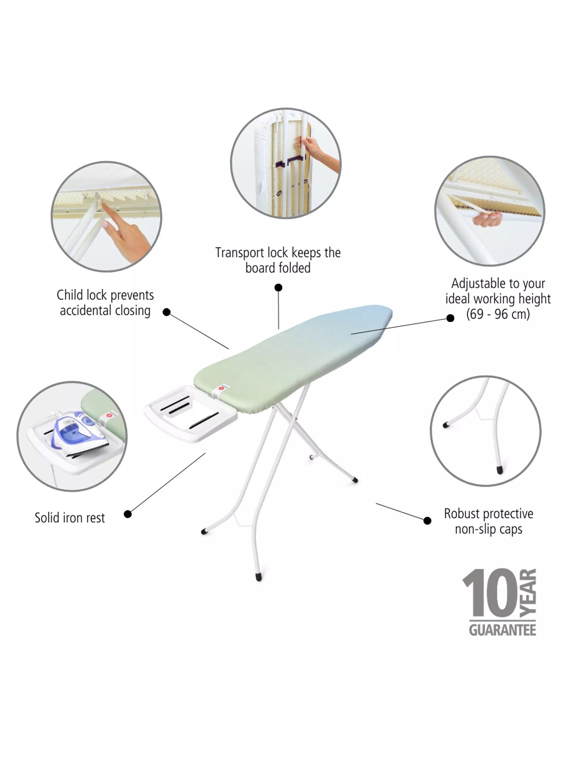Brabantia ironing board B 124x38cm with steam iron rest, UK version