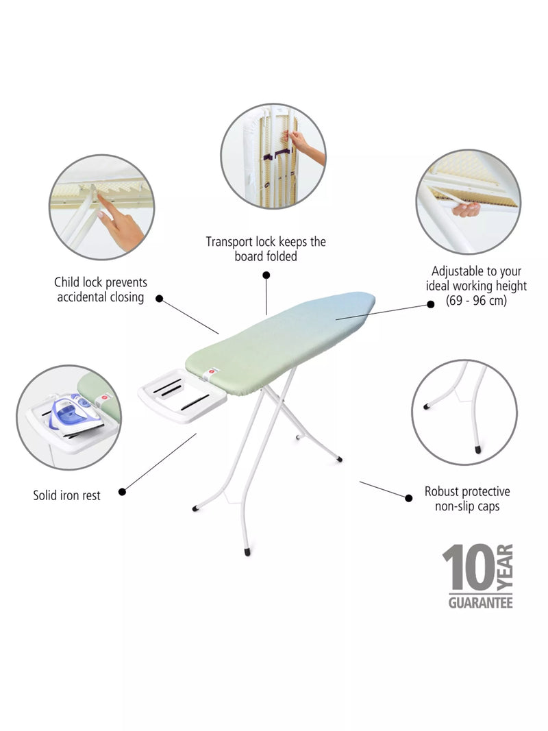 Brabantia ironing board B 124x38cm with steam iron rest, UK version