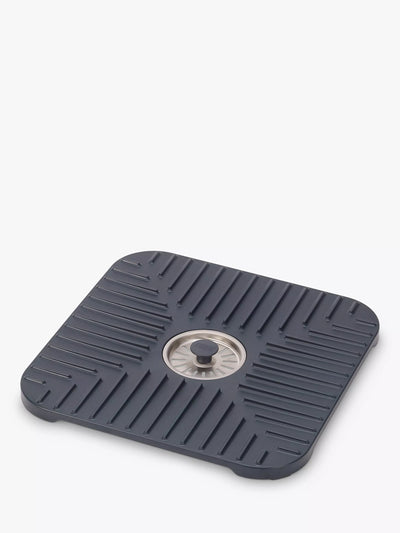 Protection d'évier antidérapante avec bonde amovible et rainures de drainage, gris