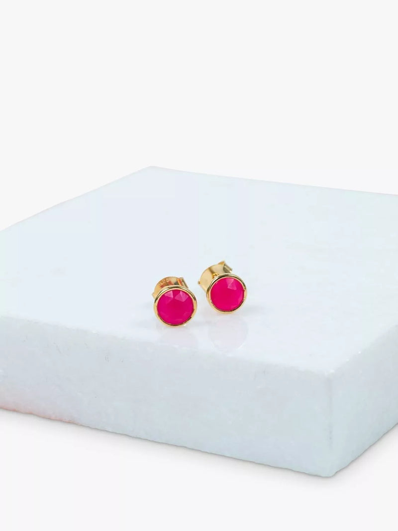 Auree pink chalcedony stud earrings gold plated (British brand)