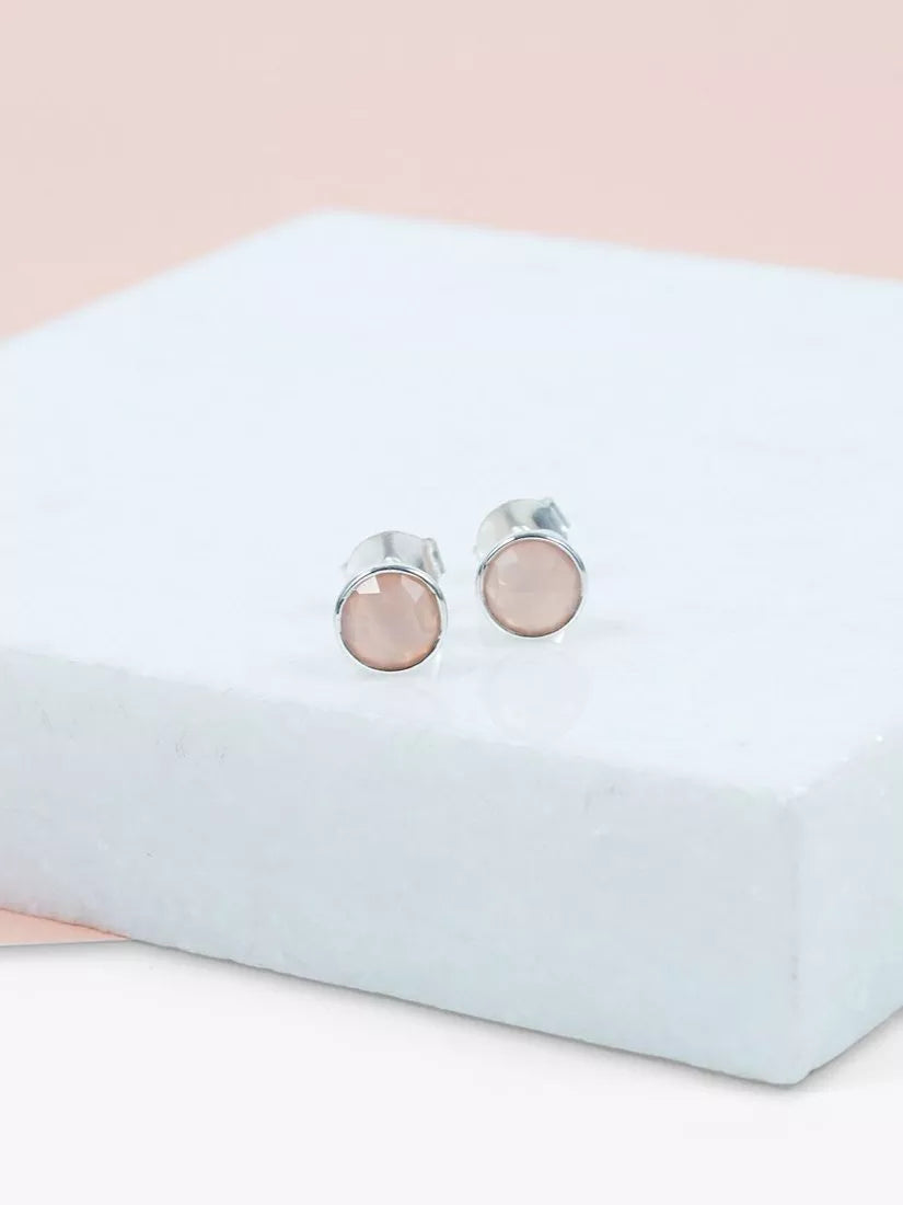 Auree pink chalcedony stud earrings sterling silver, UK version