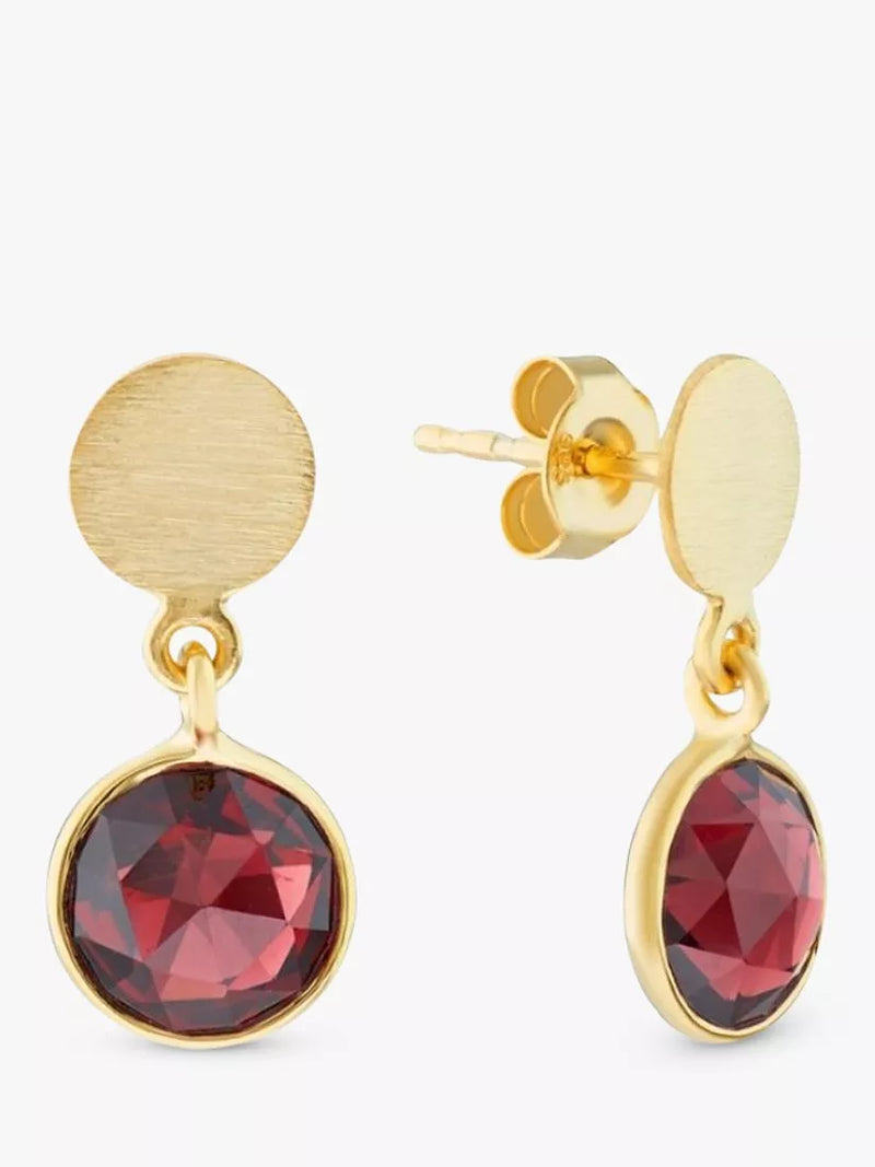 Auree garnet drop earrings gold plated sterling silver - British product
