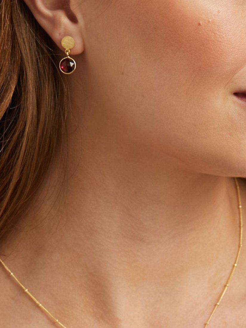 Auree boucles d'oreilles grenat goutte plaqué or argent sterling - produit britannique
