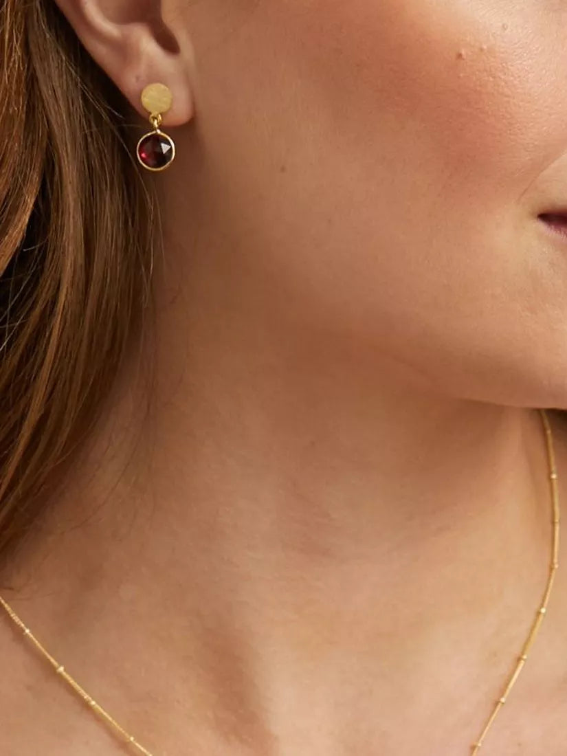 Auree garnet drop earrings gold plated sterling silver - British product