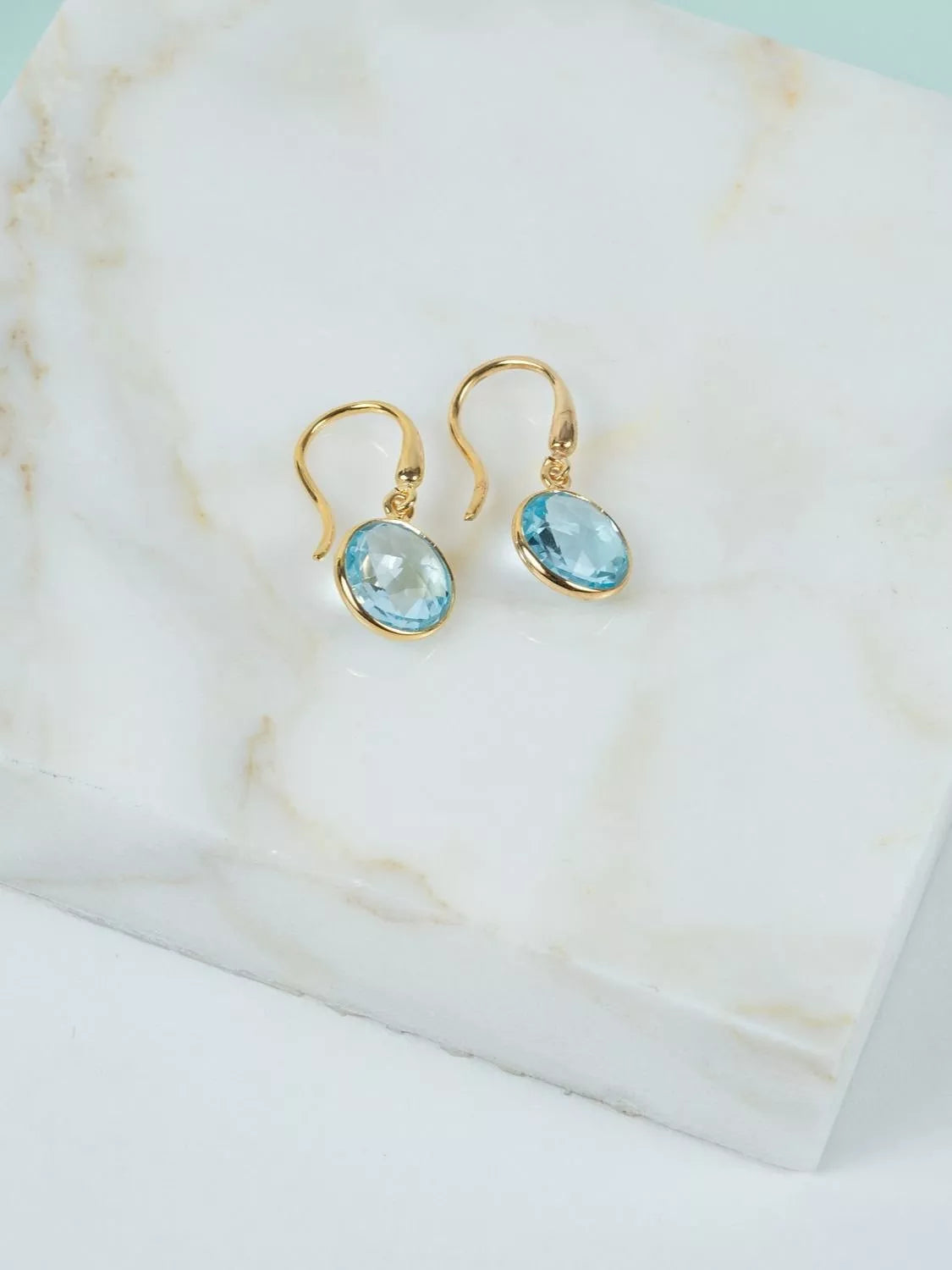 Auree blue topaz drop earrings gold plated, UK version