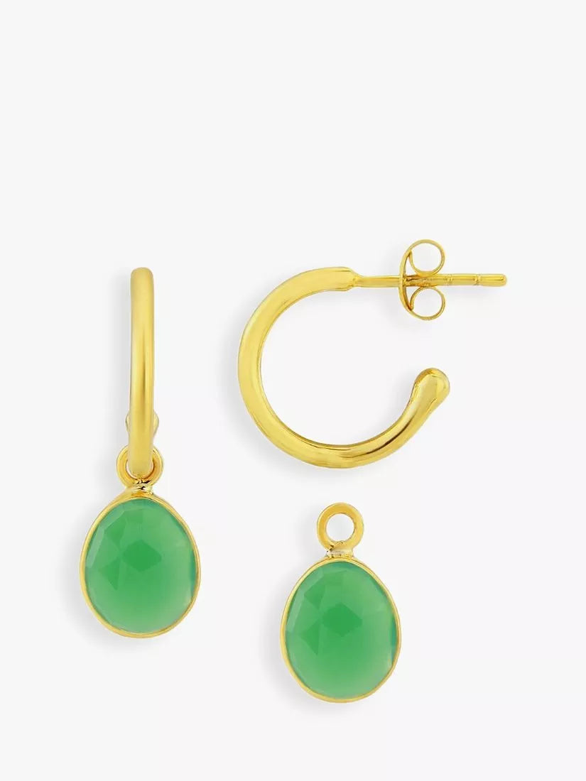 Auree Manhattan Chrysoprase hoop earrings gold sterling silver, imported from the UK